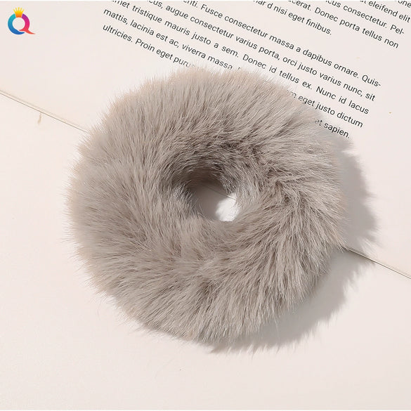 Women's Handmade Imitation Rabbit Fur Scrunchie Soft Furry Cloth Hair Ring Accessory