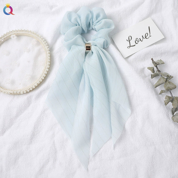Women's Handmade Lace Bow Scrunchie Hair Tie Double Layer Cloth Ponytail Holder Simple Hair Accessory