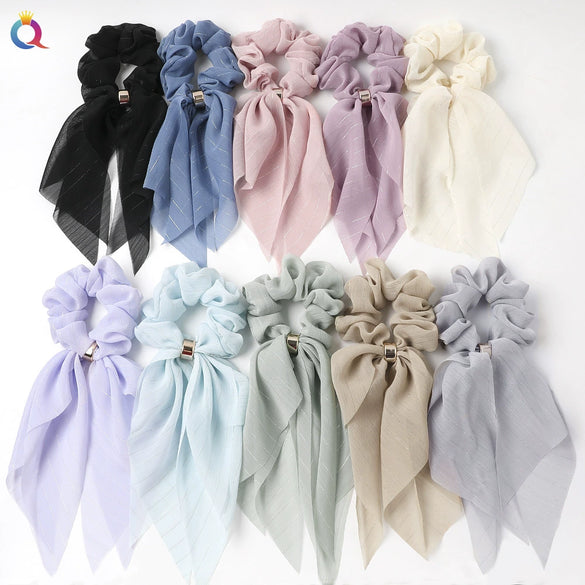 Women's Handmade Lace Bow Scrunchie Hair Tie Double Layer Cloth Ponytail Holder Simple Hair Accessory