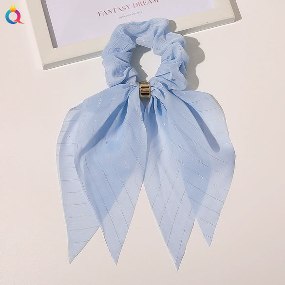 Women's Handmade Lace Bow Scrunchie Hair Tie Double Layer Cloth Ponytail Holder Simple Hair Accessory