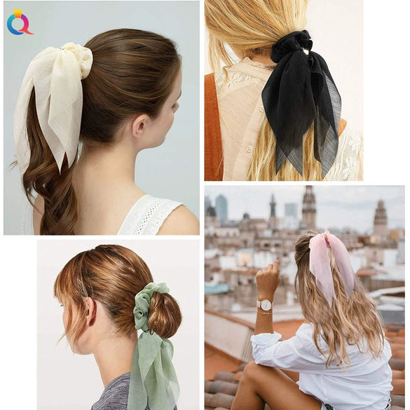 Women's Handmade Lace Bow Scrunchie Hair Tie Double Layer Cloth Ponytail Holder Simple Hair Accessory