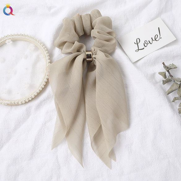 Women's Handmade Lace Bow Scrunchie Hair Tie Double Layer Cloth Ponytail Holder Simple Hair Accessory