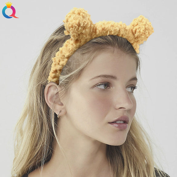 Women's Handmade Lamb Wool Plush Bear Headband Cute Animal Hair Accessory For Winter Wear