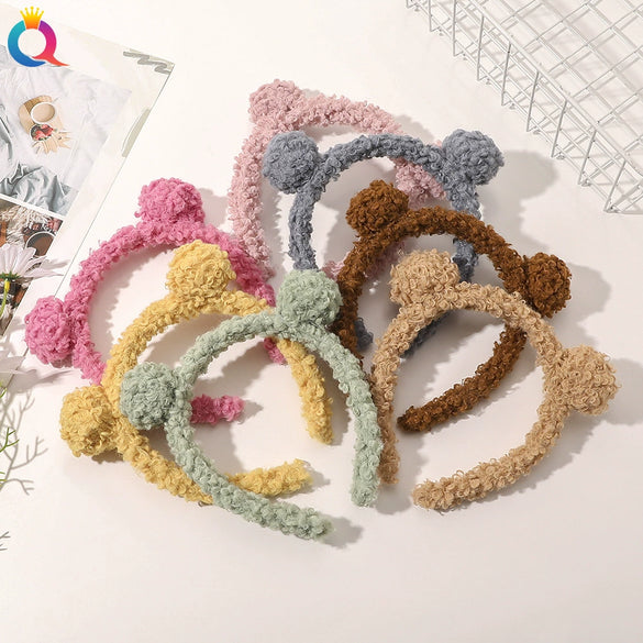 Women's Handmade Lamb Wool Plush Bear Headband Cute Animal Hair Accessory For Winter Wear