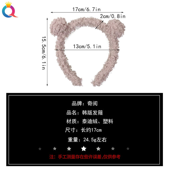 Women's Handmade Lamb Wool Plush Bear Headband Cute Animal Hair Accessory For Winter Wear