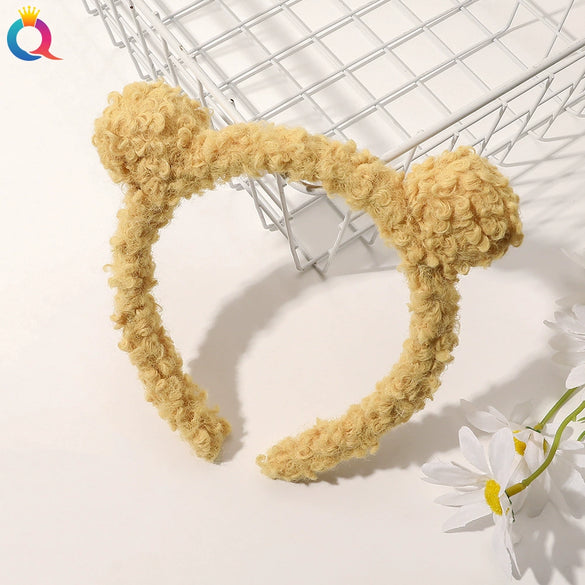 Women's Handmade Lamb Wool Plush Bear Headband Cute Animal Hair Accessory For Winter Wear