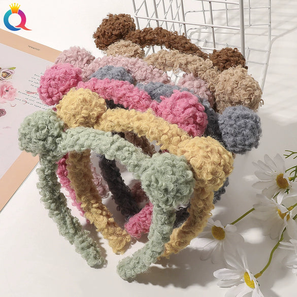 Women's Handmade Lamb Wool Plush Bear Headband Cute Animal Hair Accessory For Winter Wear