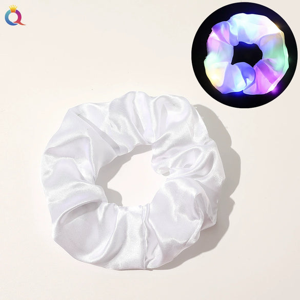 Women's Handmade Led Satin Scrunchie Hair Tie With Shiny Luminous Fabric Hair Accessory