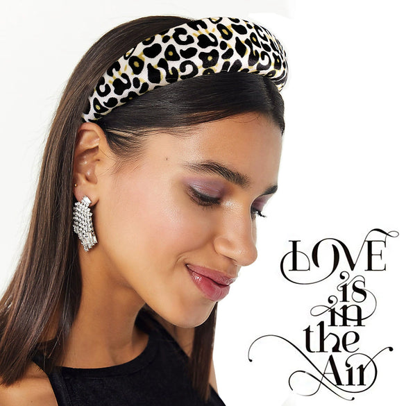 Women's Handmade Leopard Print Beaded Flannel Headband With Sponge Padding Fashion Hair Accessory