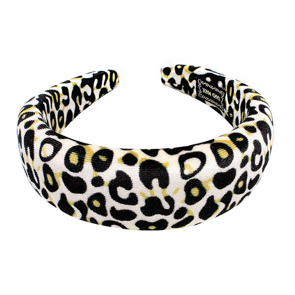 Women's Handmade Leopard Print Beaded Flannel Headband With Sponge Padding Fashion Hair Accessory