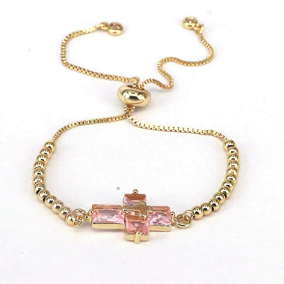 Women's Handmade Metal Zircon Geometric Cross Bracelet