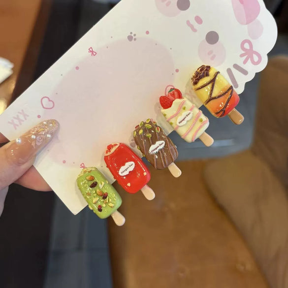 Women's Handmade Mixed Materials Heart Shaped Cartoon Sweet Chocolate Ice Cream Bangs Hairpin