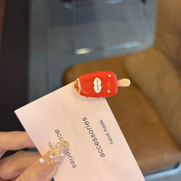 Women's Handmade Mixed Materials Heart Shaped Cartoon Sweet Chocolate Ice Cream Bangs Hairpin