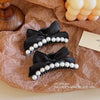 Women's Handmade Mixed Materials Sweet Faux Pearl Black Bowknot Hair Clip
