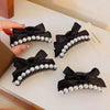 Women's Handmade Mixed Materials Sweet Faux Pearl Black Bowknot Hair Clip