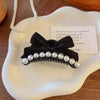 Women's Handmade Mixed Materials Sweet Faux Pearl Black Bowknot Hair Clip