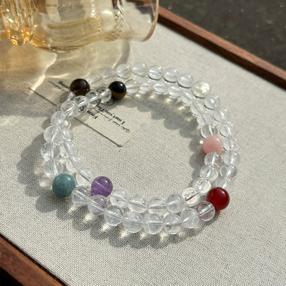 Women's Handmade Multicircle Bracelet With White Crystal Red Agate Tiger Eye Stone Geometric Pattern Little Fresh Style