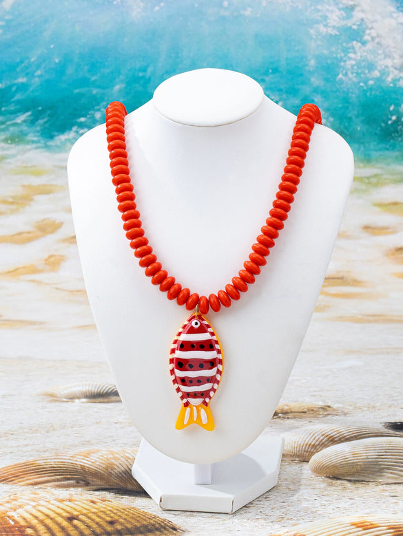Women's Handmade Multilayer Beaded Necklace With Geometric Fish Pendant Plastic And Resin Jewelry For Vacation Style
