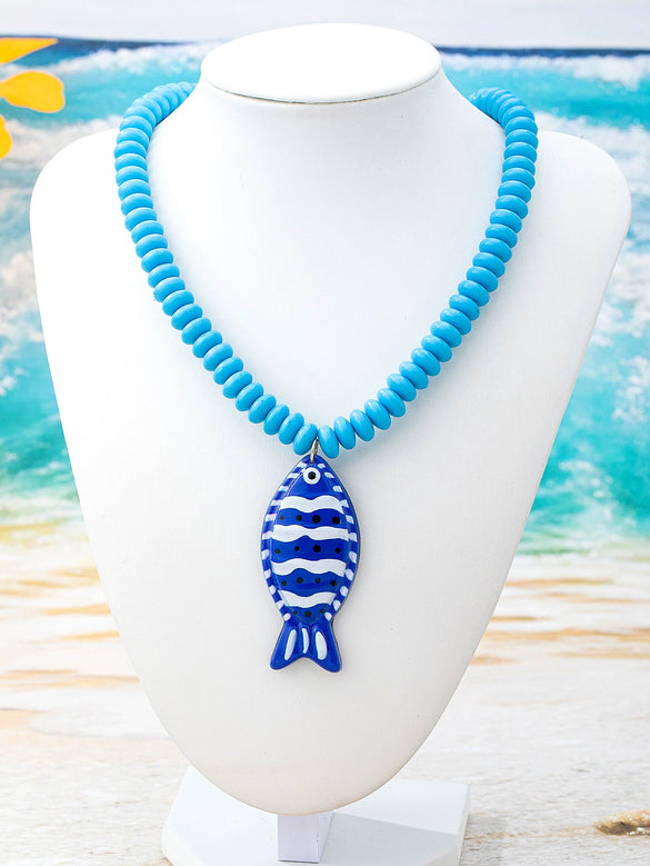 Women's Handmade Multilayer Beaded Necklace With Geometric Fish Pendant Plastic And Resin Jewelry For Vacation Style