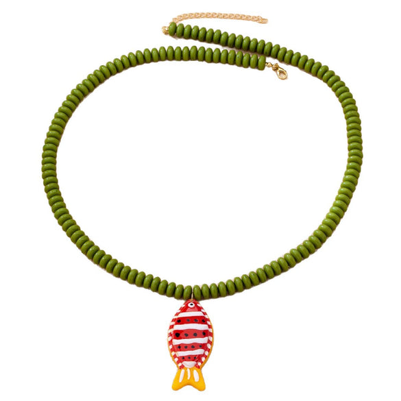 Women's Handmade Multilayer Beaded Necklace With Geometric Fish Pendant Plastic And Resin Jewelry For Vacation Style