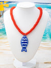 Women's Handmade Multilayer Beaded Necklace With Geometric Fish Pendant Plastic And Resin Jewelry For Vacation Style
