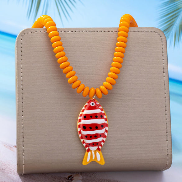 Women's Handmade Multilayer Beaded Necklace With Geometric Fish Pendant Plastic And Resin Jewelry For Vacation Style
