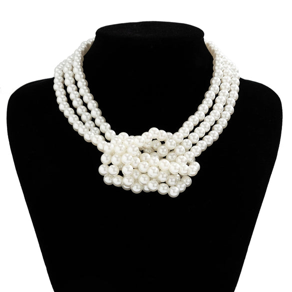 Women's Handmade Multilayer Imitation Pearl Geometric Beaded Clavicle Chain Necklace