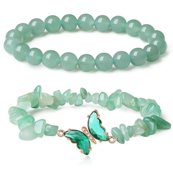 Women's Handmade Natural Agate Stone Gravel Butterfly Bracelet Set Geometric Animal Style Office Lady Jewelry