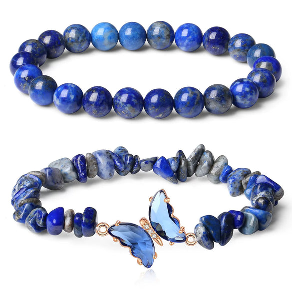 Women's Handmade Natural Agate Stone Gravel Butterfly Bracelet Set Geometric Animal Style Office Lady Jewelry