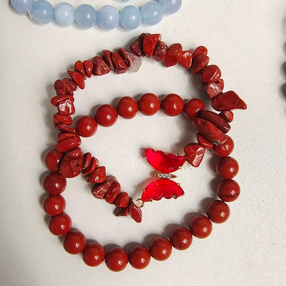 Women's Handmade Natural Agate Stone Gravel Butterfly Bracelet Set Geometric Animal Style Office Lady Jewelry