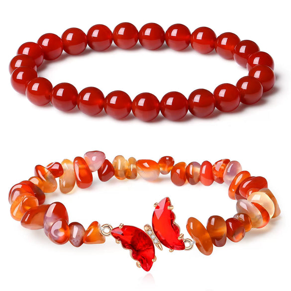 Women's Handmade Natural Agate Stone Gravel Butterfly Bracelet Set Geometric Animal Style Office Lady Jewelry
