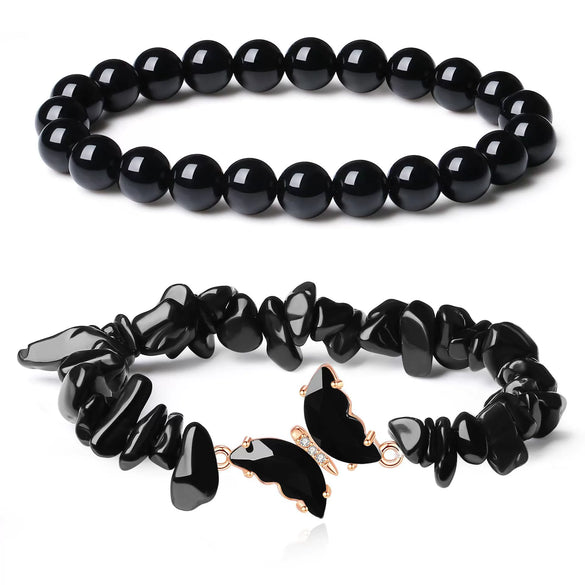 Women's Handmade Natural Agate Stone Gravel Butterfly Bracelet Set Geometric Animal Style Office Lady Jewelry