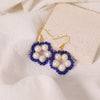Women's Handmade Natural Freshwater Pearl 925 Silver Needle Geometric Five Petal Flower Stud Earrings