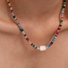 Women's Handmade Natural Stone And Freshwater Pearl Geometric Pattern Baroque Necklace With Electroplating