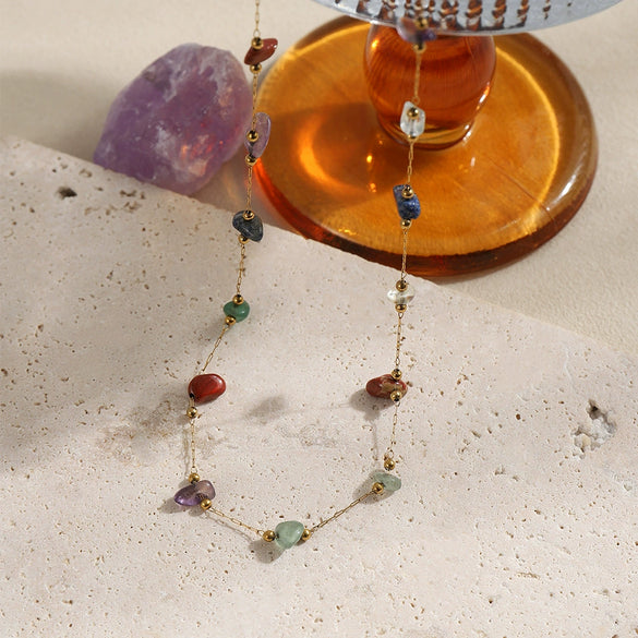 Women's Handmade Natural Stone And Stainless Steel Geometric Clavicle Chain Necklace