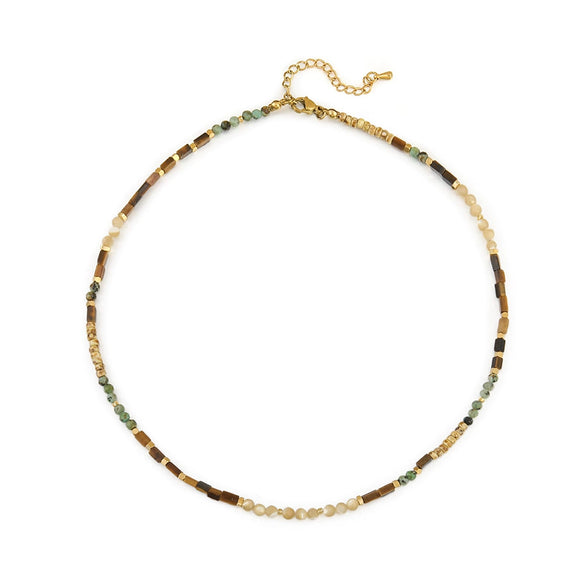 Women's Handmade Natural Stone Beaded Necklace With Copper And Stainless Steel Bow Pendant
