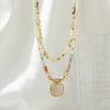 Women's Handmade Natural Stone Rice Beads Shell Stainless Steel Geometric Stacked Beaded Clavicle Necklace
