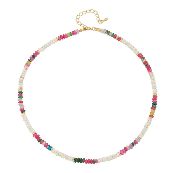 Women's Handmade Natural Stone Rice Beads Shell Stainless Steel Geometric Stacked Beaded Clavicle Necklace