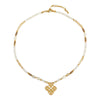 Women's Handmade Natural Stone Rice Beads Shell Stainless Steel Geometric Stacked Beaded Clavicle Necklace