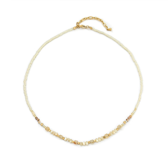 Women's Handmade Natural Stone Rice Beads Shell Stainless Steel Geometric Stacked Beaded Clavicle Necklace