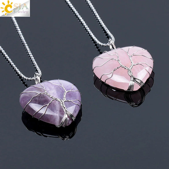 Women's Handmade Natural Stone Tree Of Life Pendant Necklace With Copper Wire Winding Minimalist Electroplated Jewelry