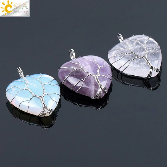 Women's Handmade Natural Stone Tree Of Life Pendant Necklace With Copper Wire Winding Minimalist Electroplated Jewelry