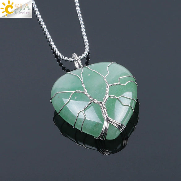 Women's Handmade Natural Stone Tree Of Life Pendant Necklace With Copper Wire Winding Minimalist Electroplated Jewelry