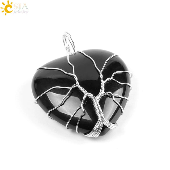 Women's Handmade Natural Stone Tree Of Life Pendant Necklace With Copper Wire Winding Minimalist Electroplated Jewelry