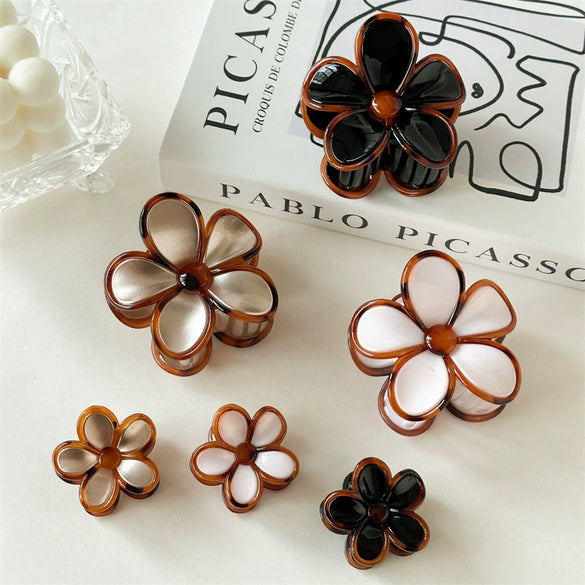 Women's Handmade Pc Amber Flower Hair Grab Clip Elegant Retro Style