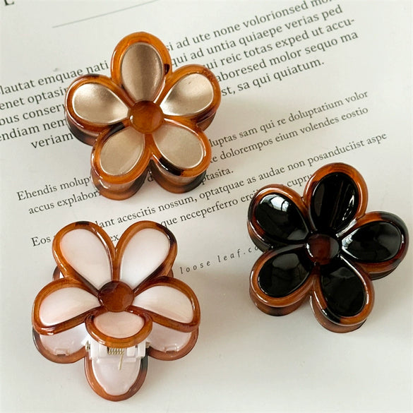 Women's Handmade Pc Amber Flower Hair Grab Clip Elegant Retro Style