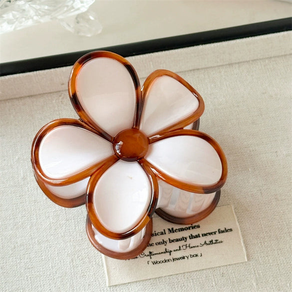 Women's Handmade Pc Amber Flower Hair Grab Clip Elegant Retro Style
