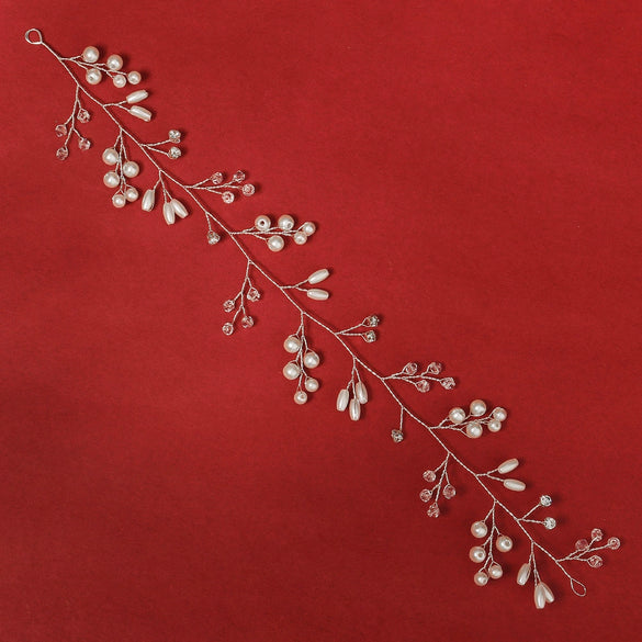 Women's Handmade Pearl Beaded Floral Bridal Headband With Crystal Details For Wedding And Evening Dress Accessories