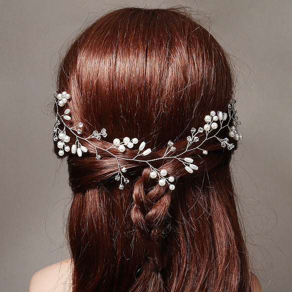 Women's Handmade Pearl Beaded Floral Bridal Headband With Crystal Details For Wedding And Evening Dress Accessories