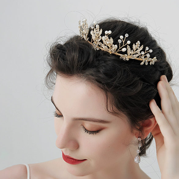 Women's Handmade Pearl Crown Style Hair Accessories For Wedding